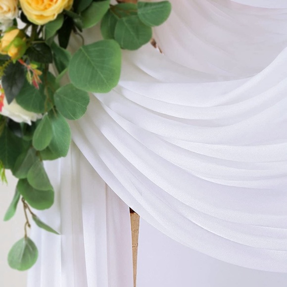 2 Panels White + Baby Blue Arch Drapes 6 Yards Wedding Arch Curtains Chiffon - Picture 5 of 6